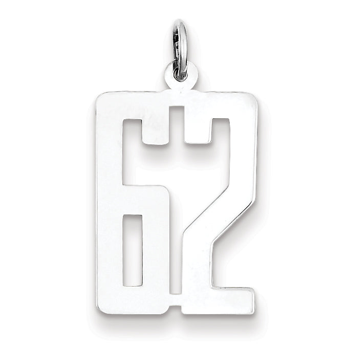 Sterling Silver/Rhodium-plated Elongated Number 62 Charm Main image