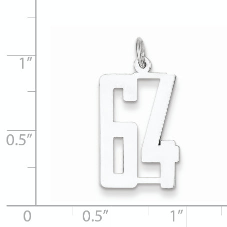 Sterling Silver Rhodium-plated Small Elongated Pol Number 64 Charm Secondary image