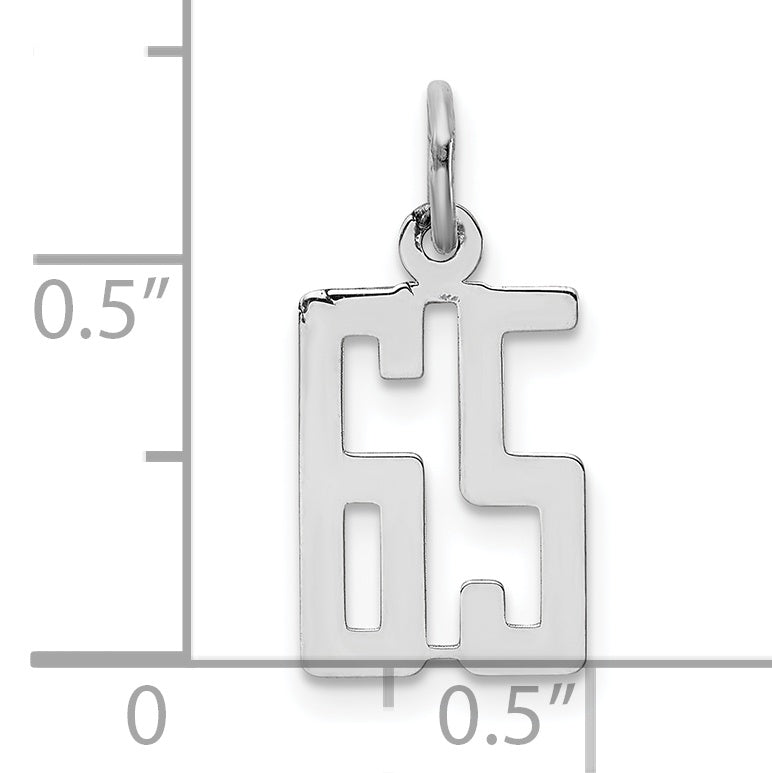 Sterling Silver Rhodium-plated Small Elongated Pol Number 65 Charm
