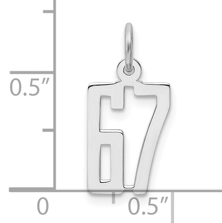 Sterling Silver Rhodium-plated Small Elongated Pol Number 67 Charm