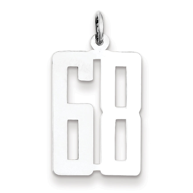 Sterling Silver/Rhodium-plated Elongated Number 68 Charm