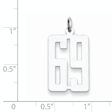 Sterling Silver Rhodium-plated Small Elongated Pol Number 69 Charm Secondary image
