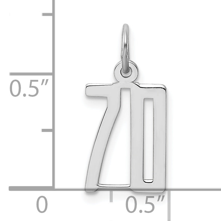 Sterling Silver Rhodium-plated Small Elongated Pol Number 70 Charm