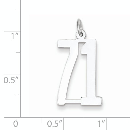 Sterling Silver Rhodium-plated Small Elongated Pol Number 71 Charm Secondary image