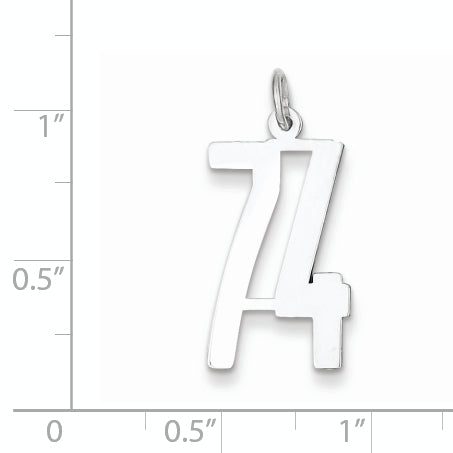 Sterling Silver Rhodium-plated Small Elongated Pol Number 74 Charm Secondary image