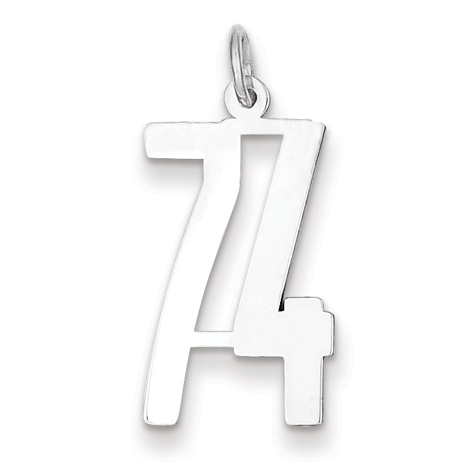 Sterling Silver/Rhodium-plated Elongated Number 74 Charm