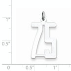 Sterling Silver Rhodium-plated Small Elongated Pol Number 75 Charm