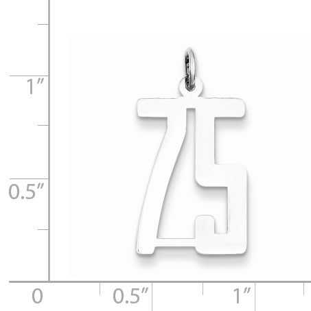 Sterling Silver Rhodium-plated Small Elongated Pol Number 75 Charm