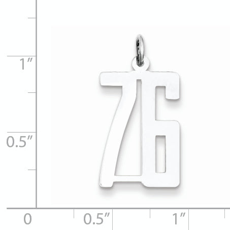Sterling Silver Rhodium-plated Small Elongated Pol Number 76 Charm