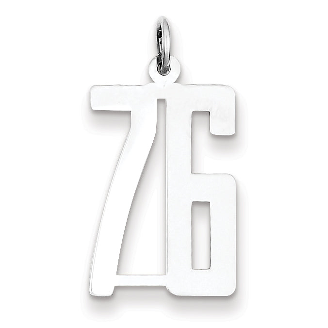 Sterling Silver/Rhodium-plated Elongated Number 76 Charm