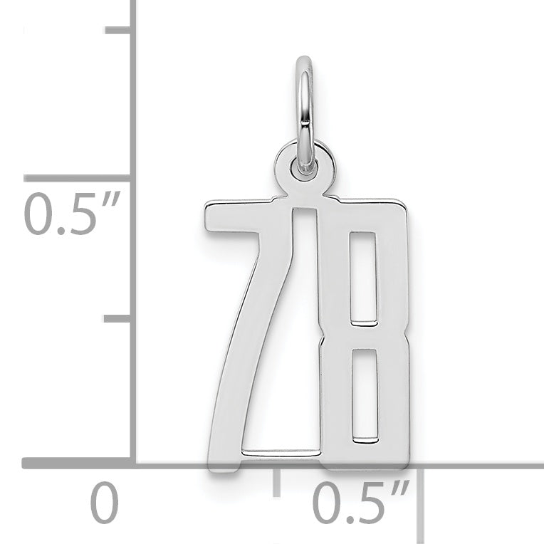 Sterling Silver Rhodium-plated Small Elongated Pol Number 78 Charm