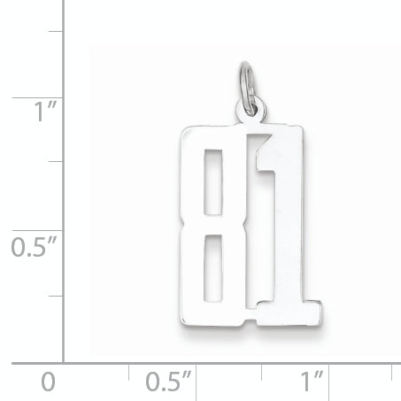 Sterling Silver Rhodium-plated Small Elongated Pol Number 81 Charm