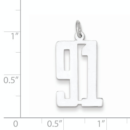 Sterling Silver Rhodium-plated Small Elongated Pol Number 91 Charm