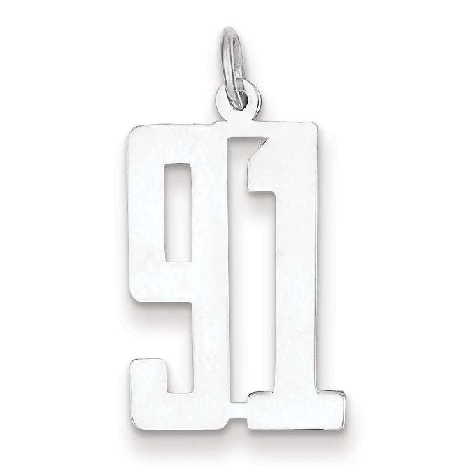 Sterling Silver/Rhodium-plated Elongated Number 91 Charm