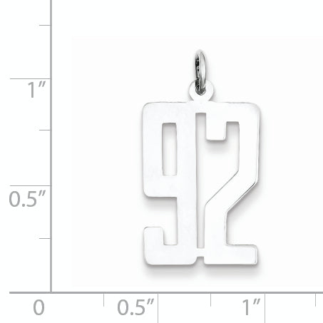 Sterling Silver Rhodium-plated Small Elongated Pol Number 92 Charm Secondary image