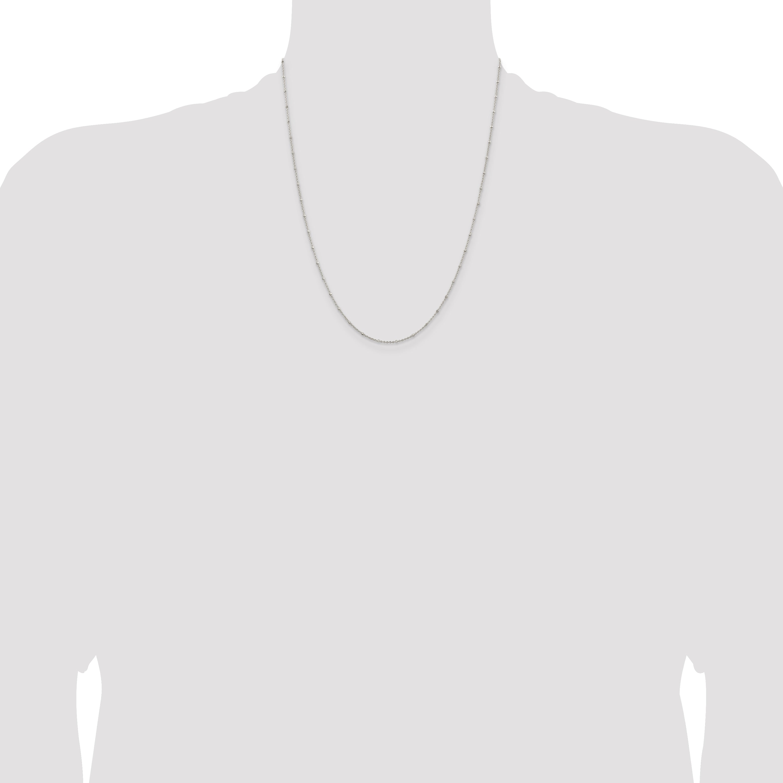 Sterling Silver 925 Polished Women's Rolo Necklace with Beads