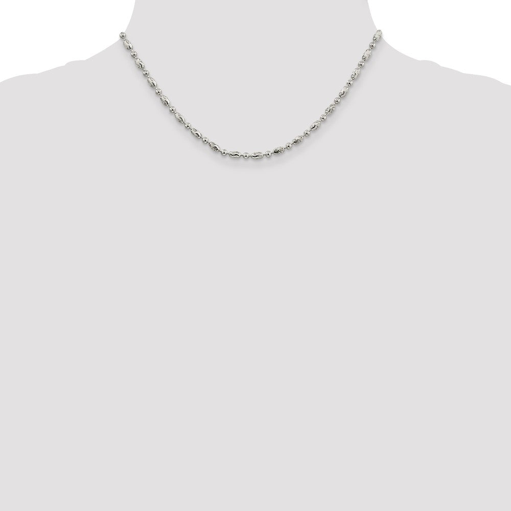 Sterling Silver 3mm Polished Round and Textured Oval Bead Chain