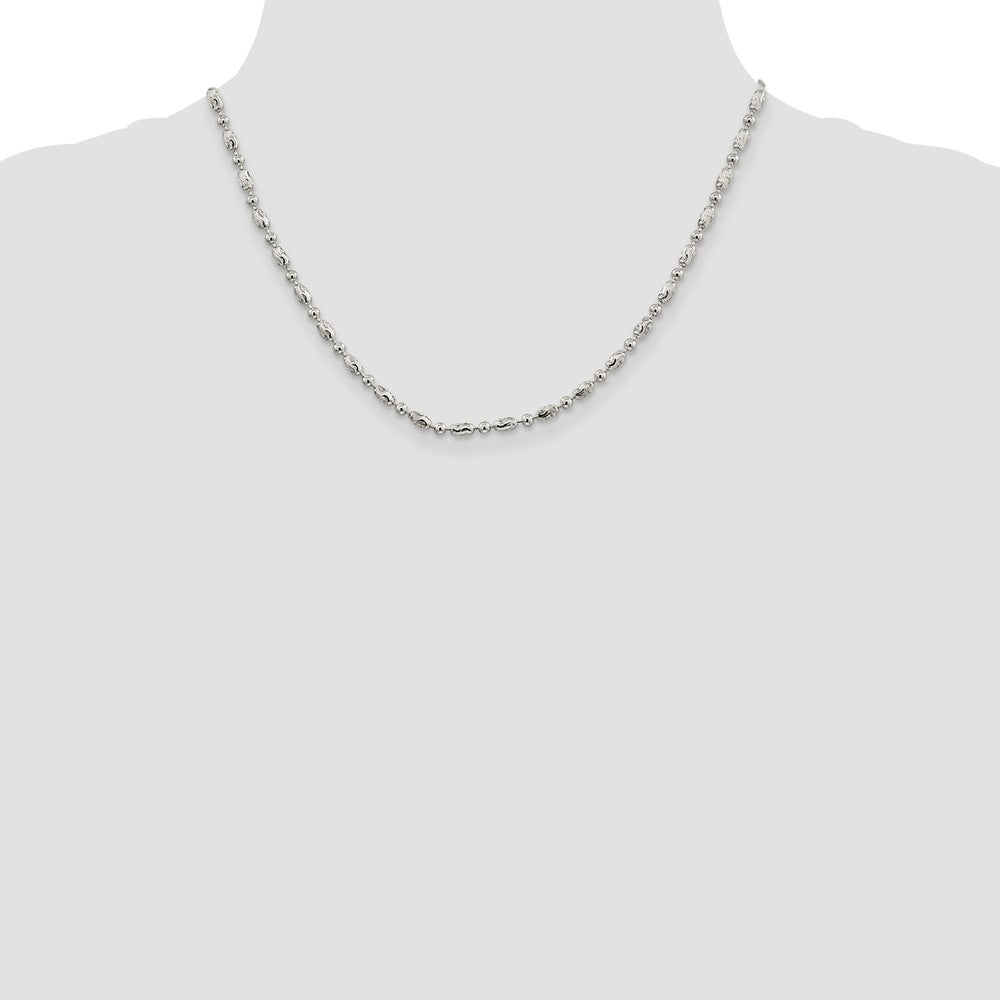 Sterling Silver 3mm Polished Round and Textured Oval Bead Chain