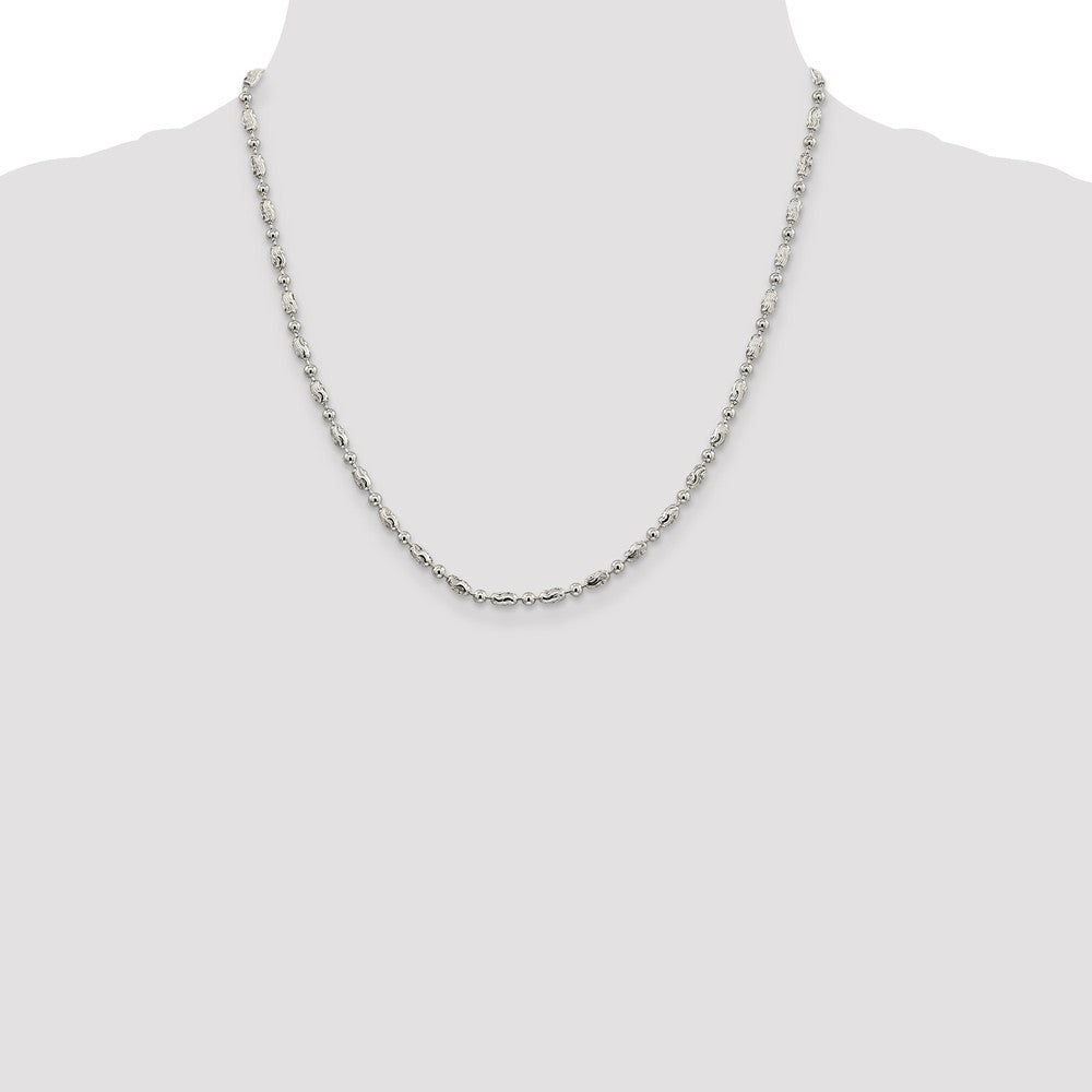 Sterling Silver 3mm Polished Round and Textured Oval Bead Chain