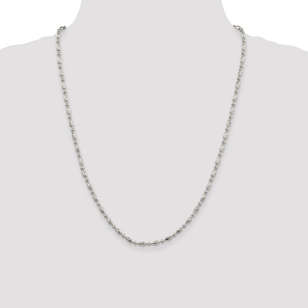 Sterling Silver 3mm Polished Round and Textured Oval Bead Chain