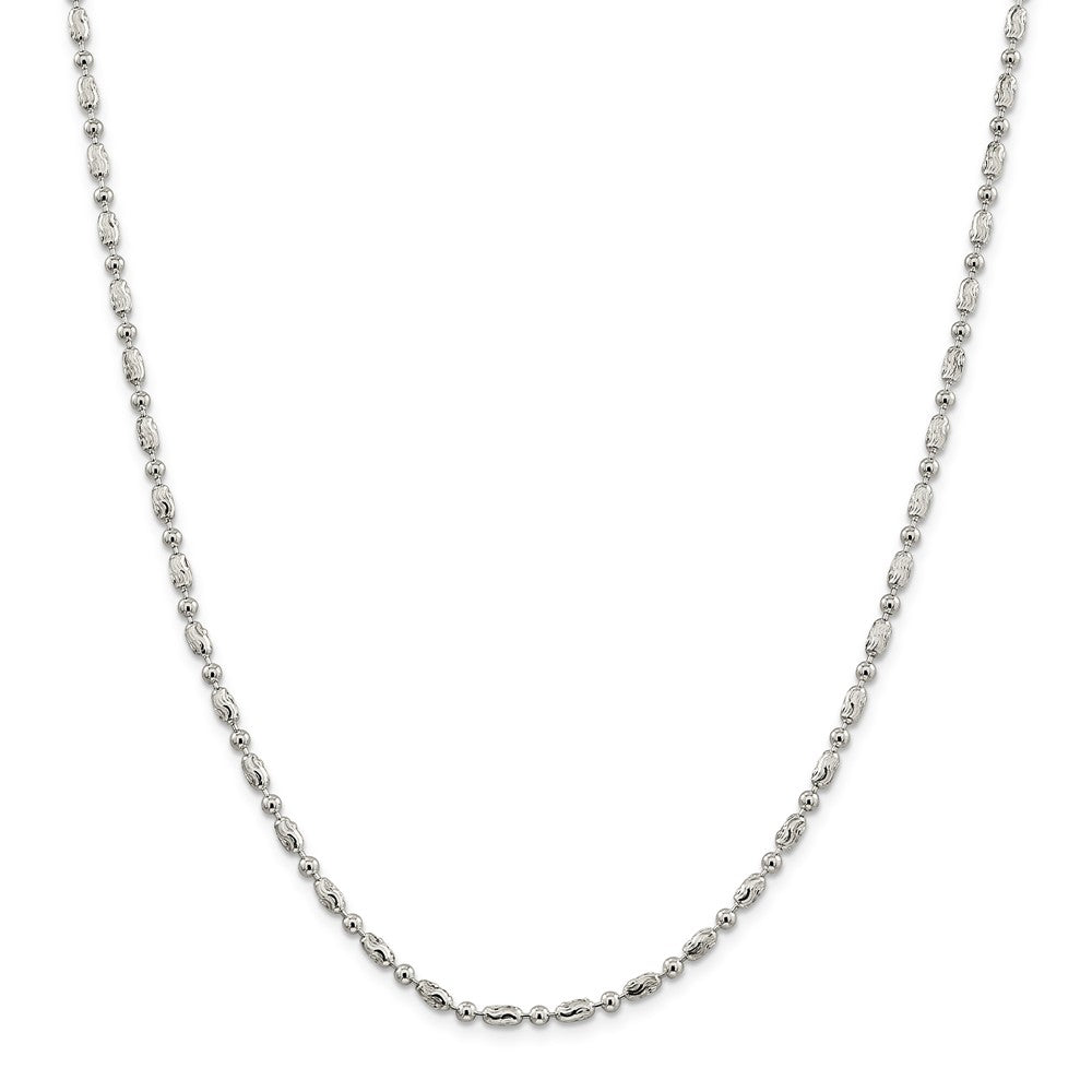 Sterling Silver 925 Bead Chain Necklace with Polished and Textured Design