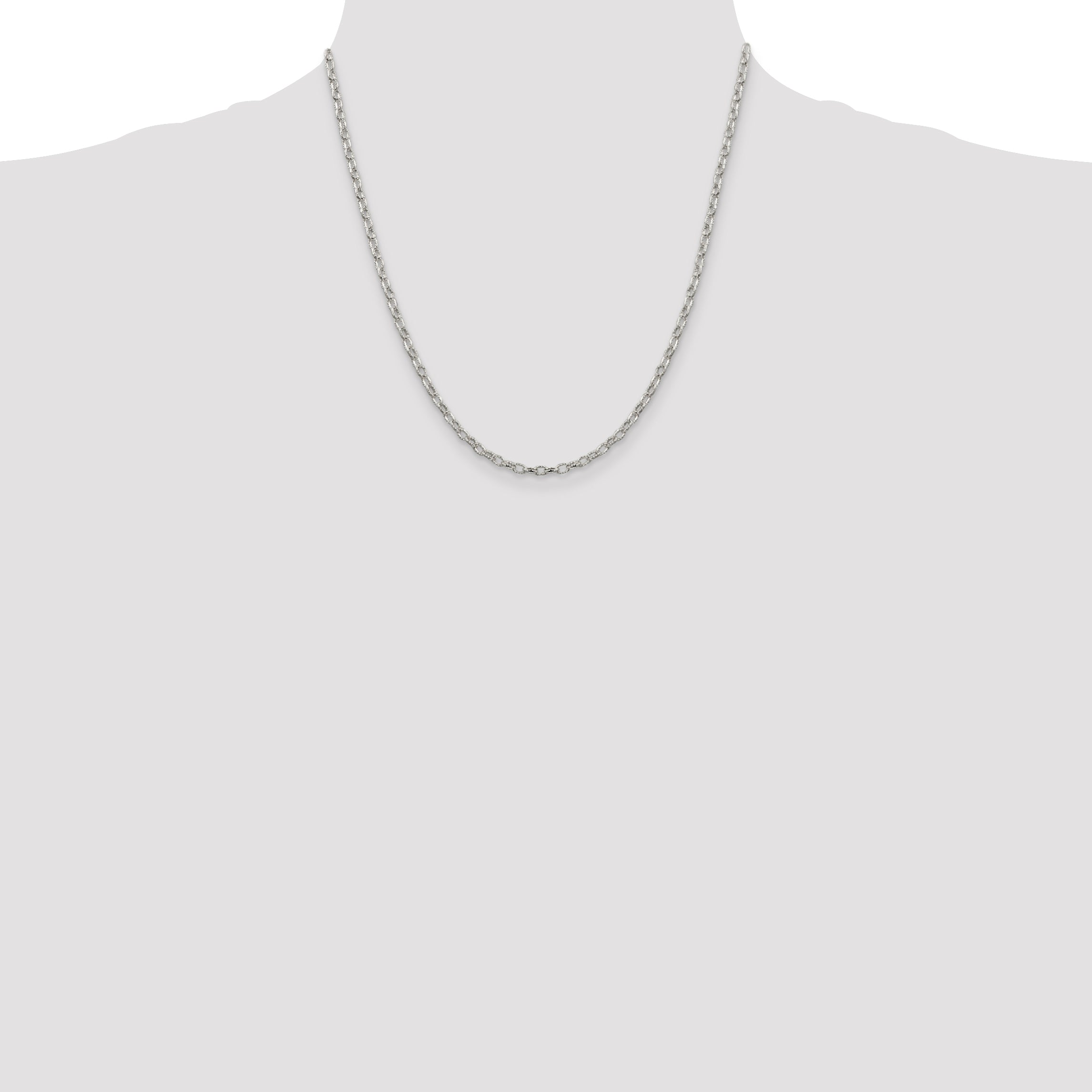 Sterling Silver 3mm Fancy Patterned Rolo Chain