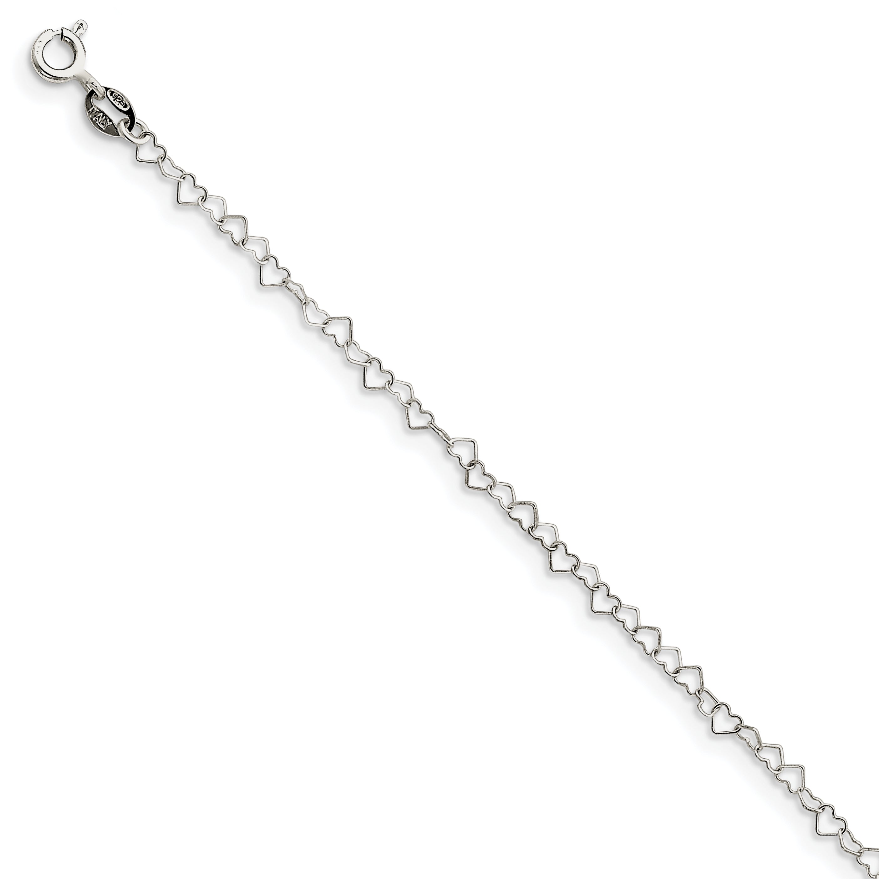 Sterling Silver 3.5mm Fancy Heart Link Bracelet