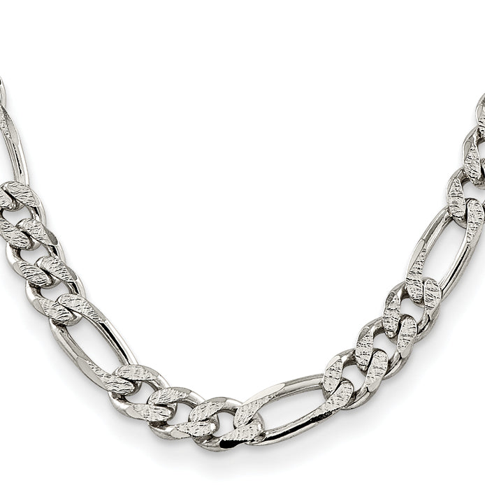 Sterling Silver 22 Pavé Figaro Chain for Men, Polished and Anti-Tarnish