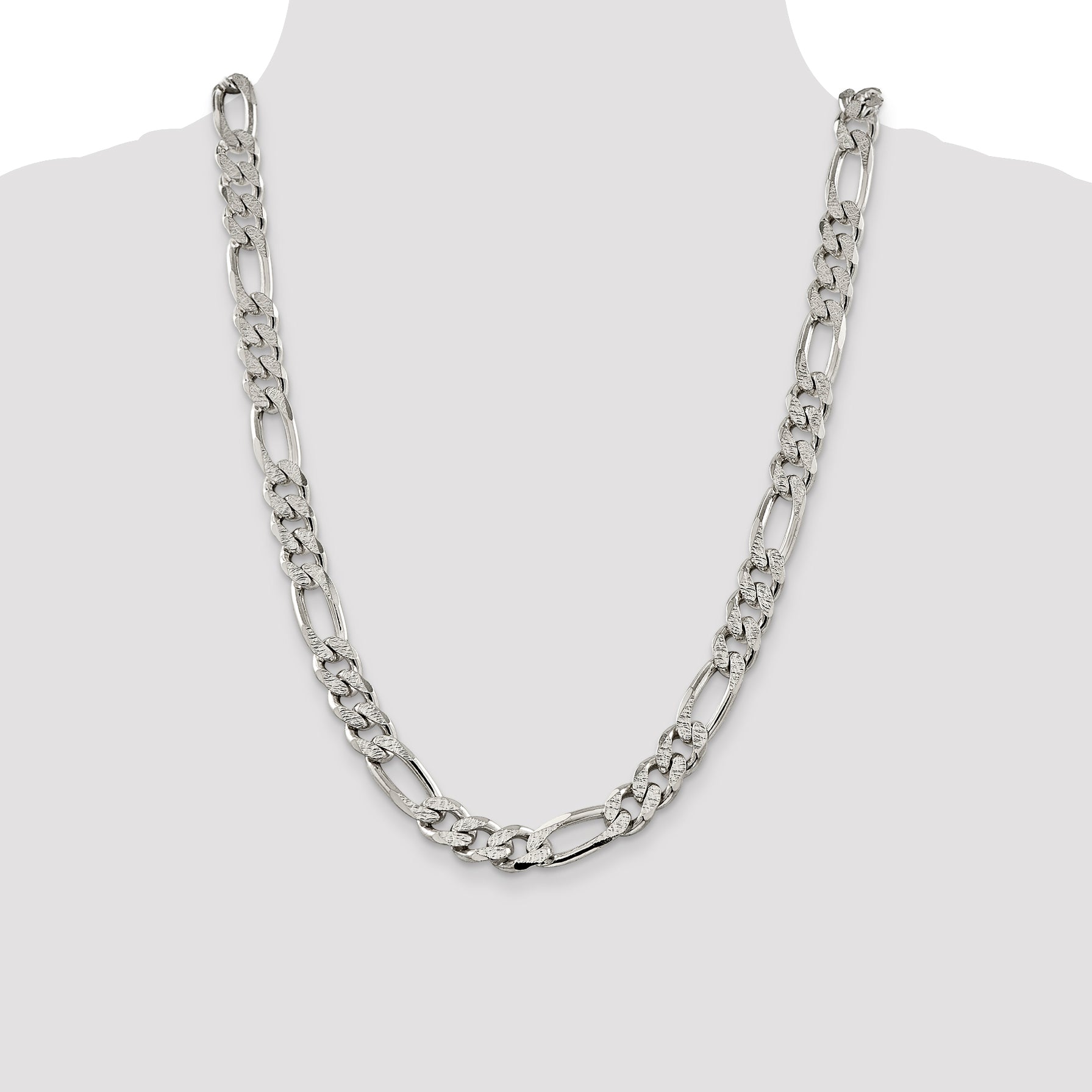 Sterling Silver 22 Pavé Figaro Chain for Men, Polished and Anti-Tarnish