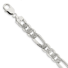 Sterling Silver 10.5mm Pav‚ Flat Figaro Chain
