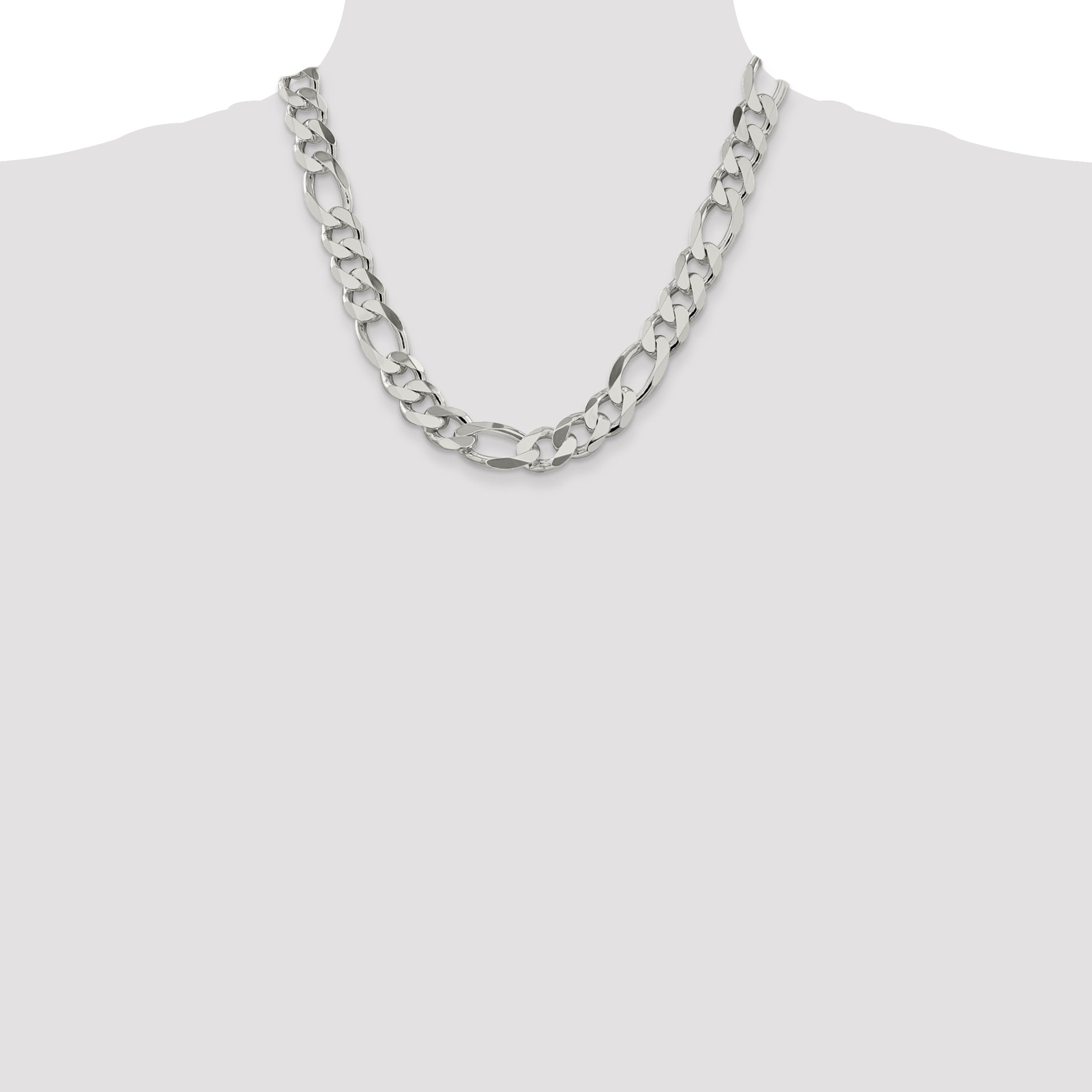 Sophia Jewelers Men's Polished Sterling Silver Figaro Chain Necklace 20 Inch
