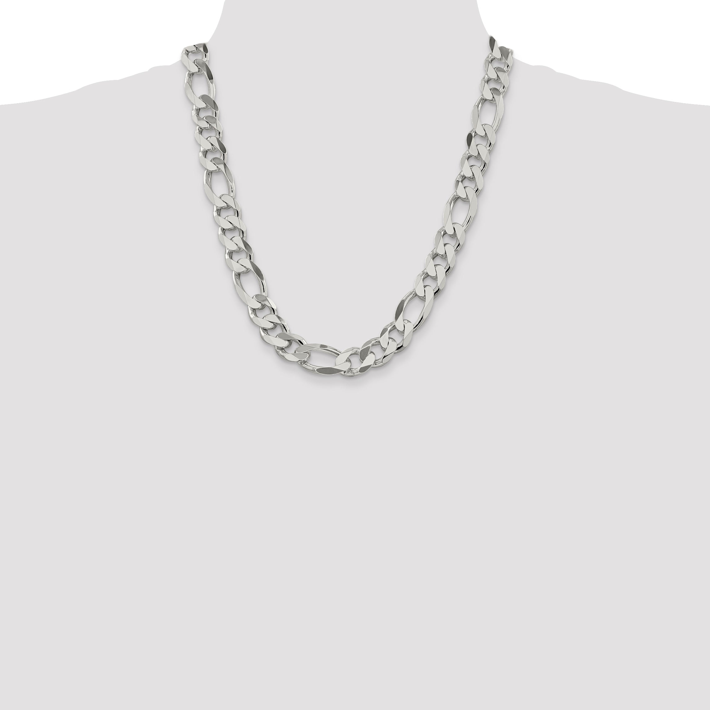 Sophia Jewelers Men's Polished Sterling Silver Figaro Chain Necklace 20 Inch