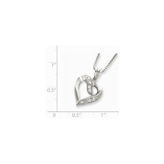 Sterling Silver Rhodium-plated Fancy CZ Open Heart 16 inch Necklace