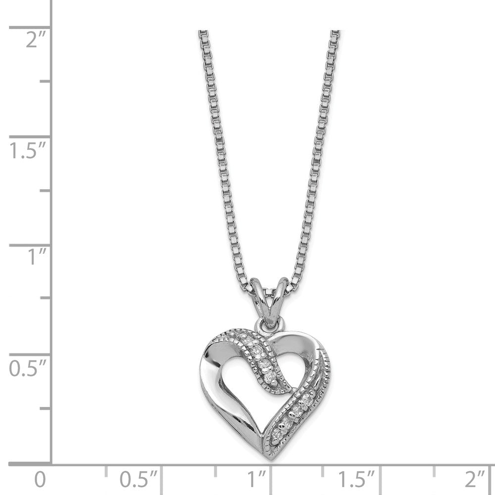Sterling Silver Rhodium-plated CZ Heart Pendant on 16 Box Chain Necklace