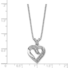 Sterling Silver Rhodium-plated CZ Heart Pendant on 16 Box Chain Necklace