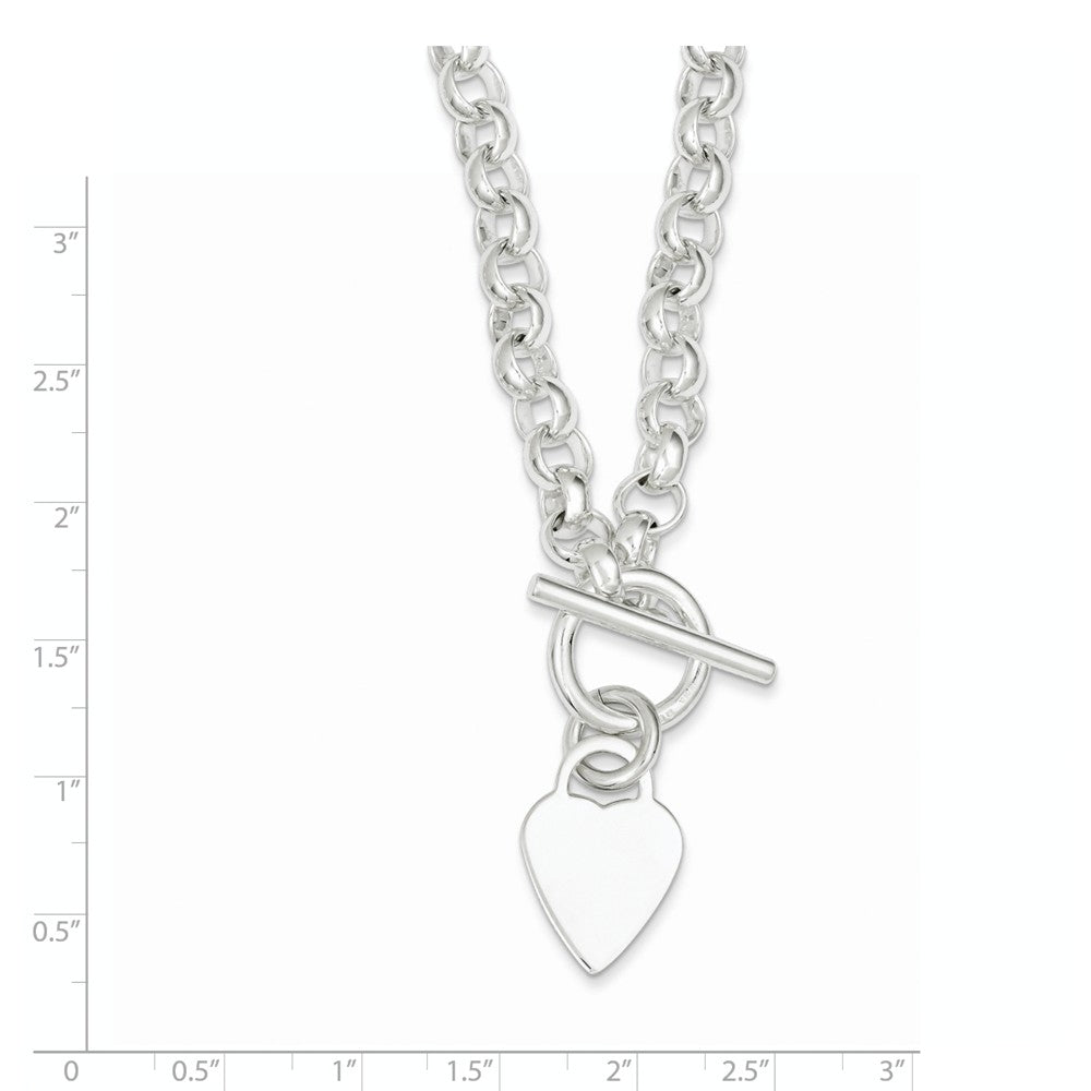 Sterling Silver Engraveable Heart Disc on Fancy Link Toggle Necklace