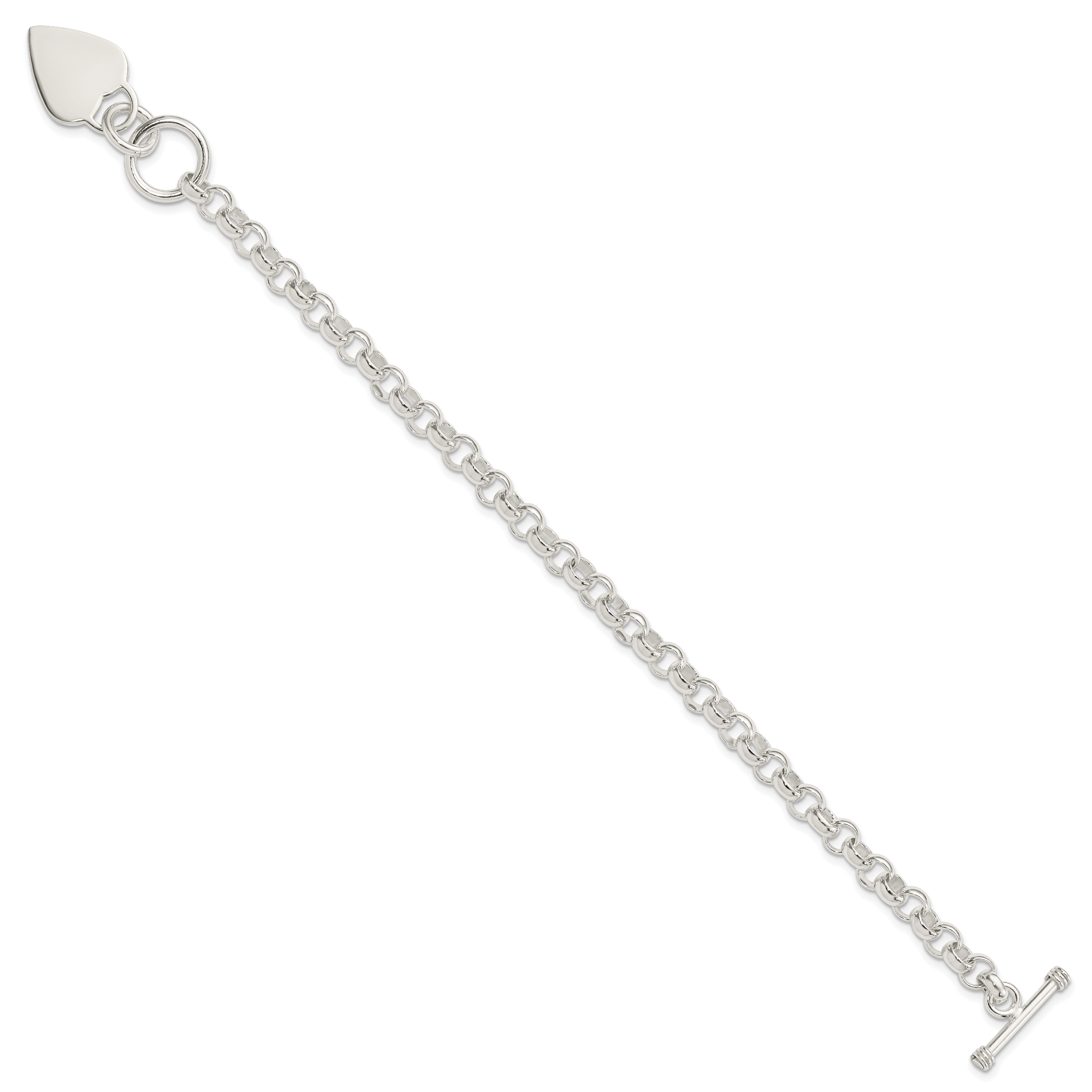 Sterling Silver Engraveable Heart Disc on Fancy Link Toggle Bracelet Secondary image