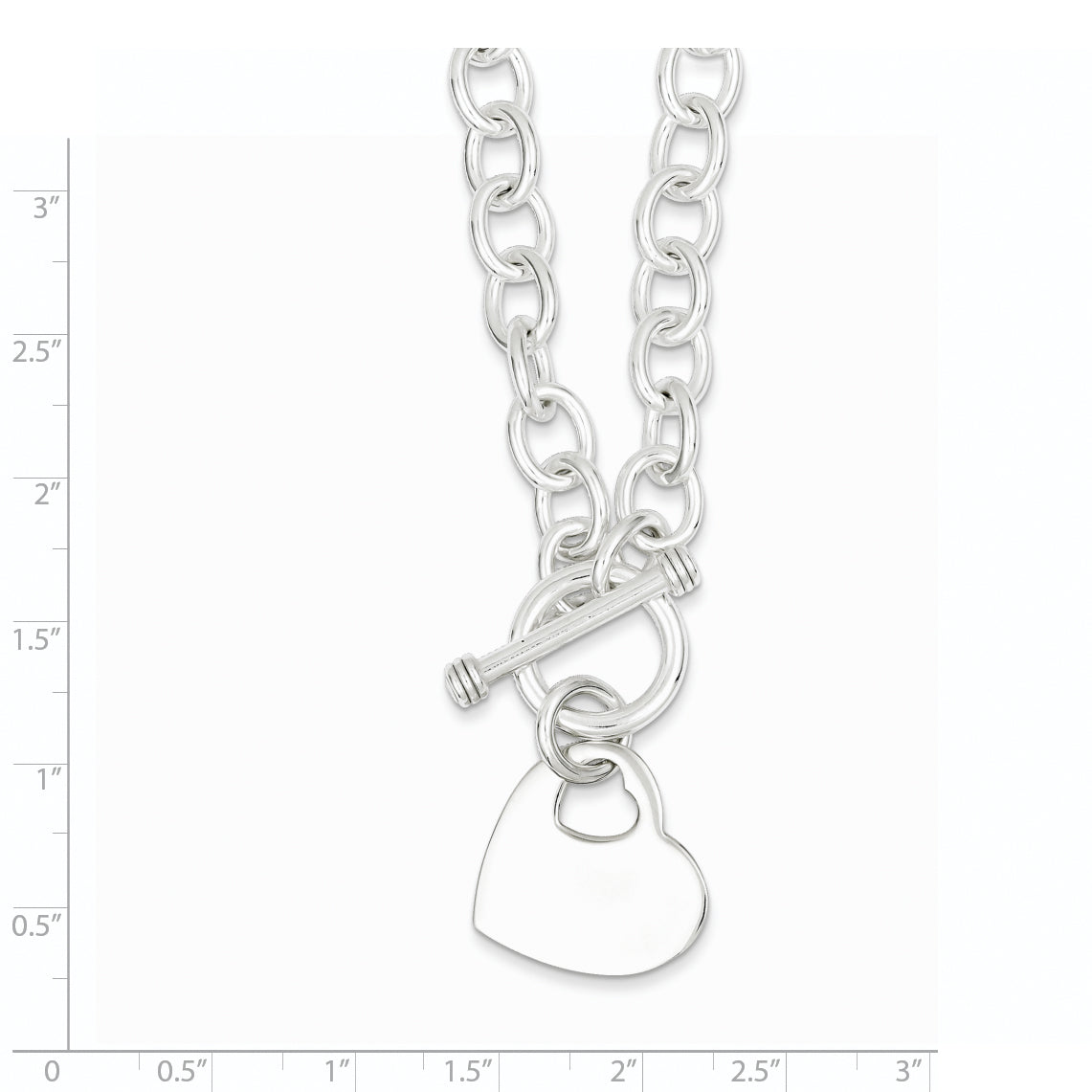 Sterling Silver Engraveable Heart Disc on Fancy Link Toggle Bracelet