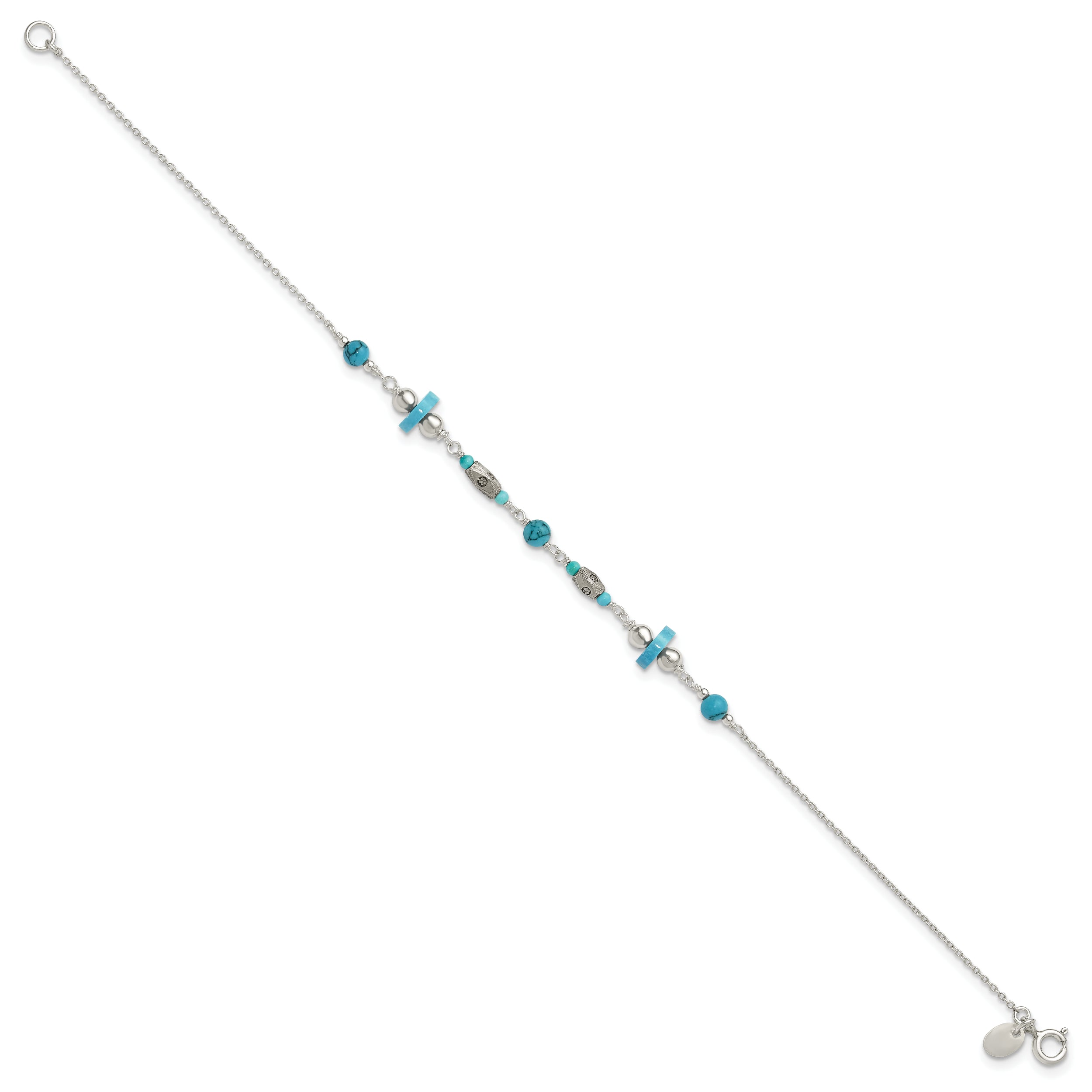 Sterling Silver Antiqued Turquoise Beaded Anklet