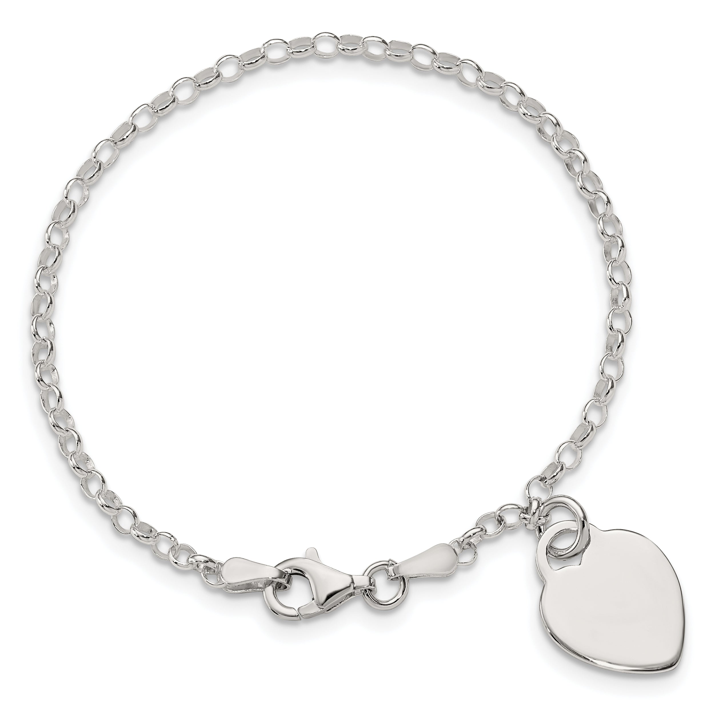 Sterling Silver Engraveable Heart 6 in Childs Bracelet