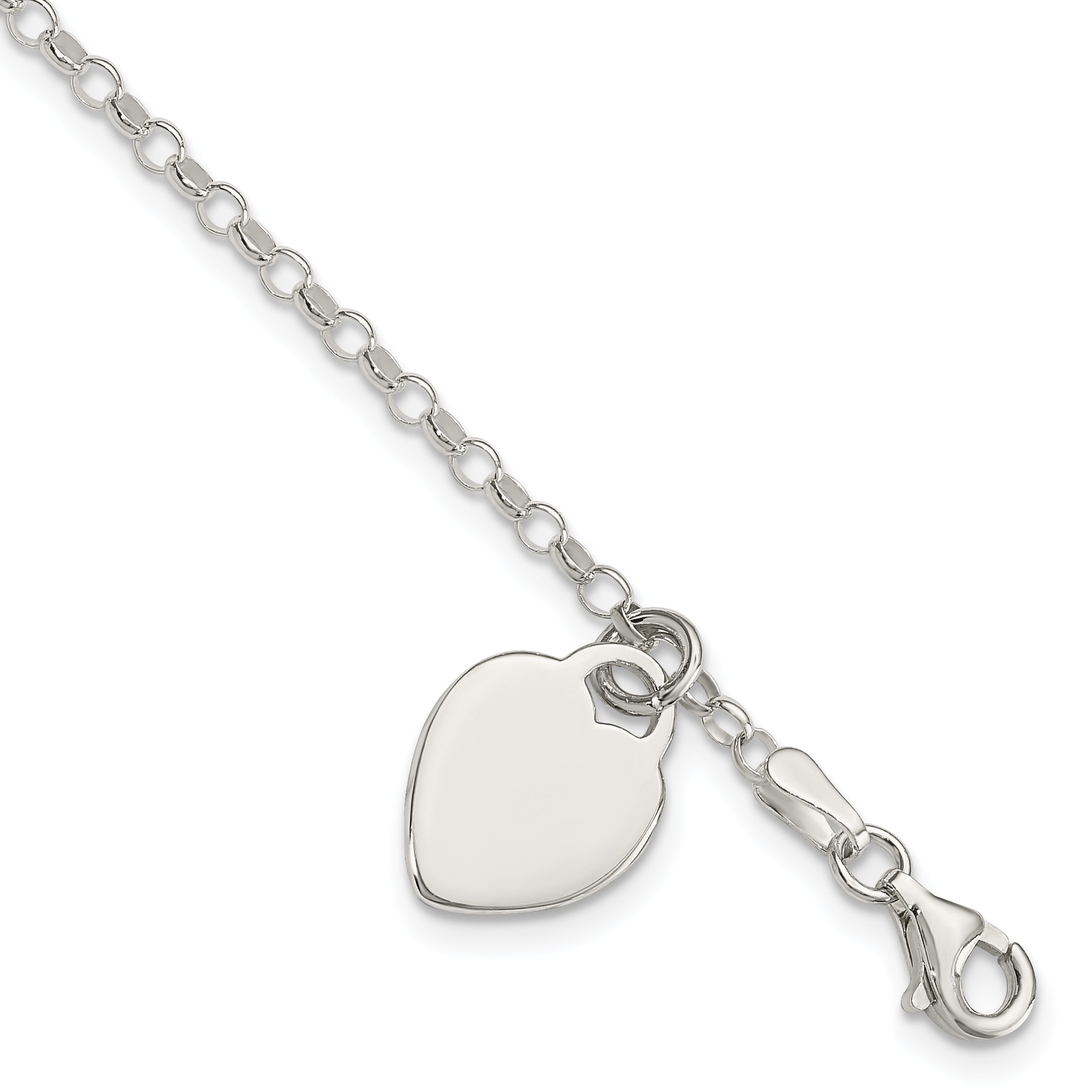 Sterling Silver Engraveable Heart 7in Bracelet