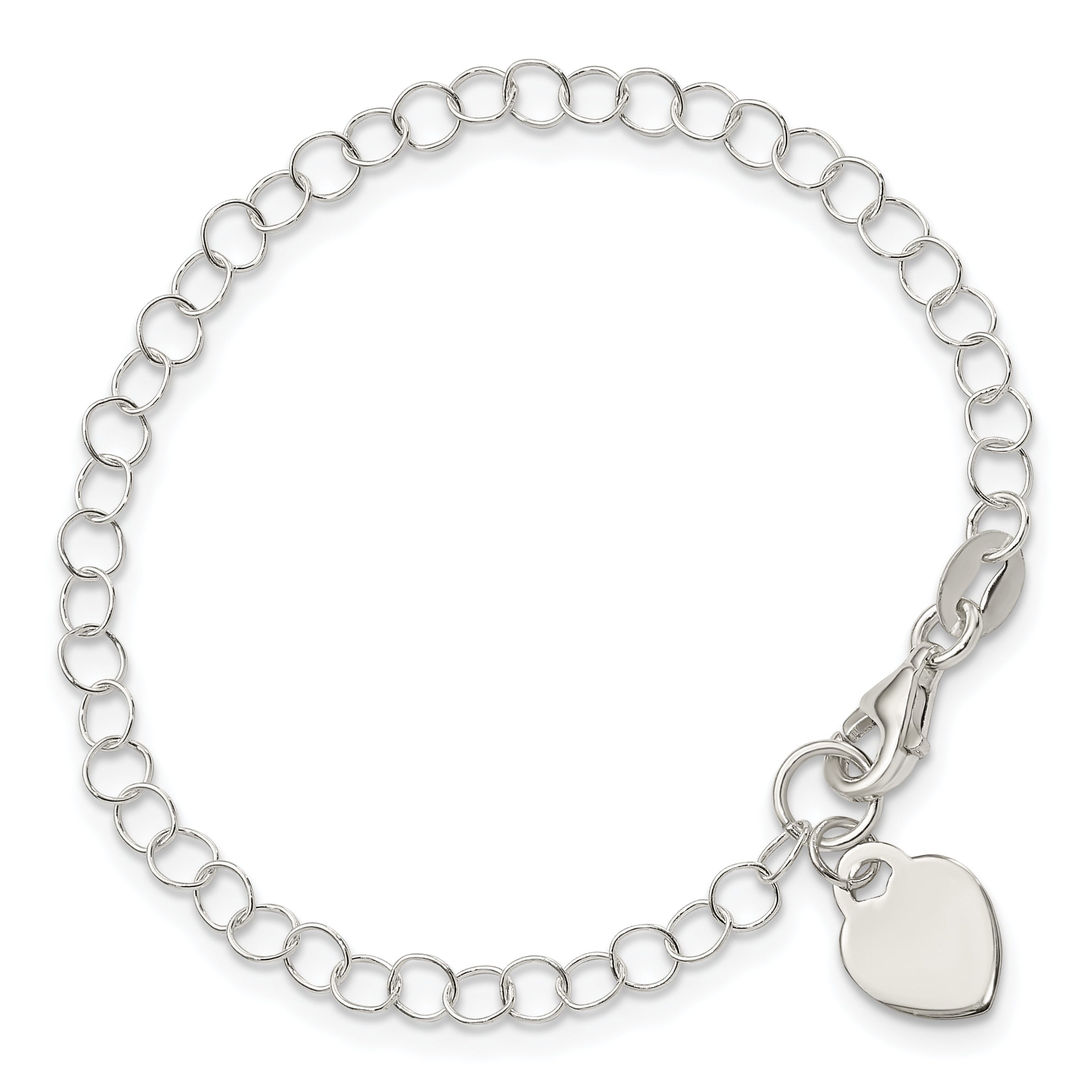 Sterling Silver Heart Charm Childs Bracelet - 6