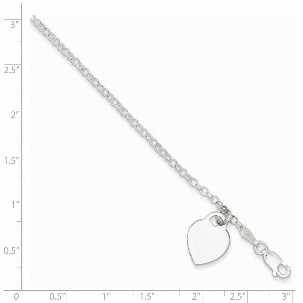 Sterling Silver Engraveable Heart Charm Bracelet