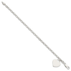 Sterling Silver 1.9mm Engraveable Heart Charm Bracelet