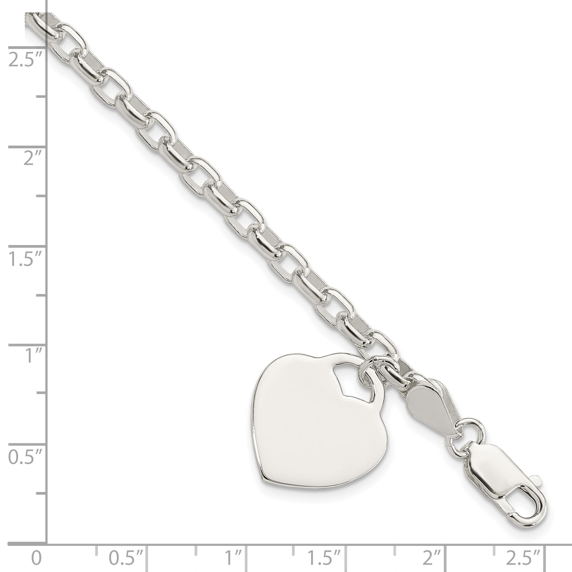 Sterling Silver 1.9mm Engraveable Heart Charm Bracelet