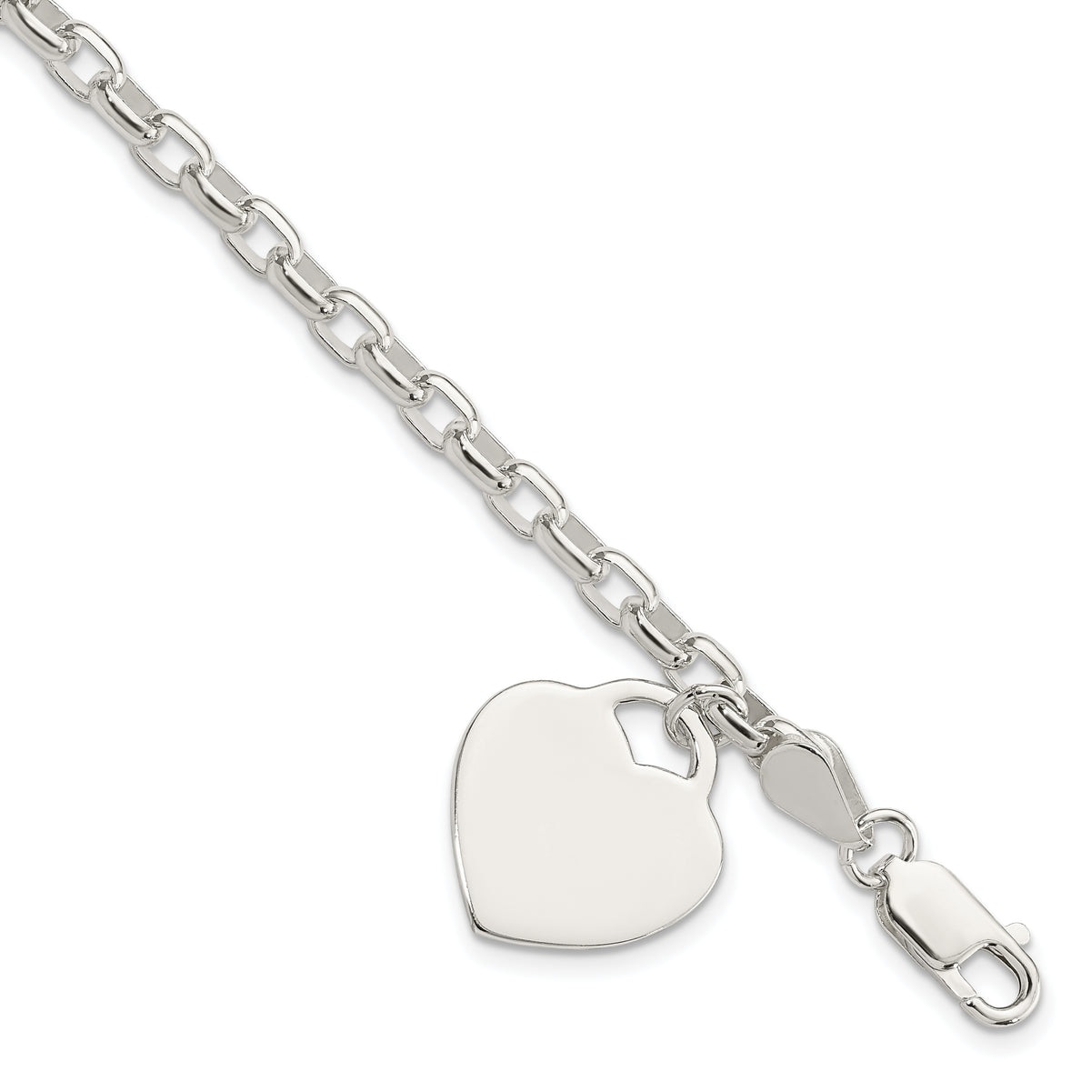 Sterling Silver 1.9mm Engraveable Heart Charm Bracelet