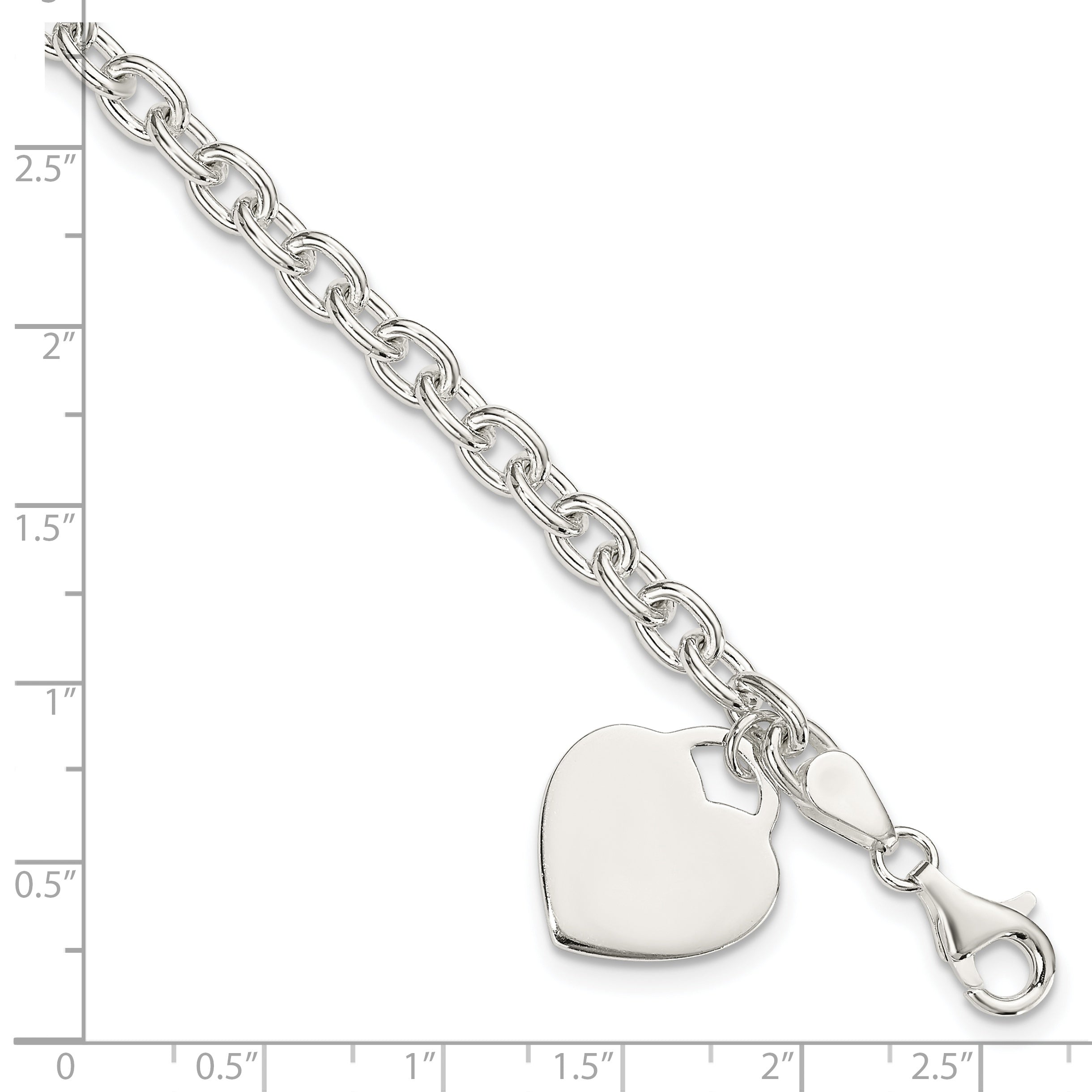 Sterling Silver 1.5mm Engraveable Heart Charm Bracelet