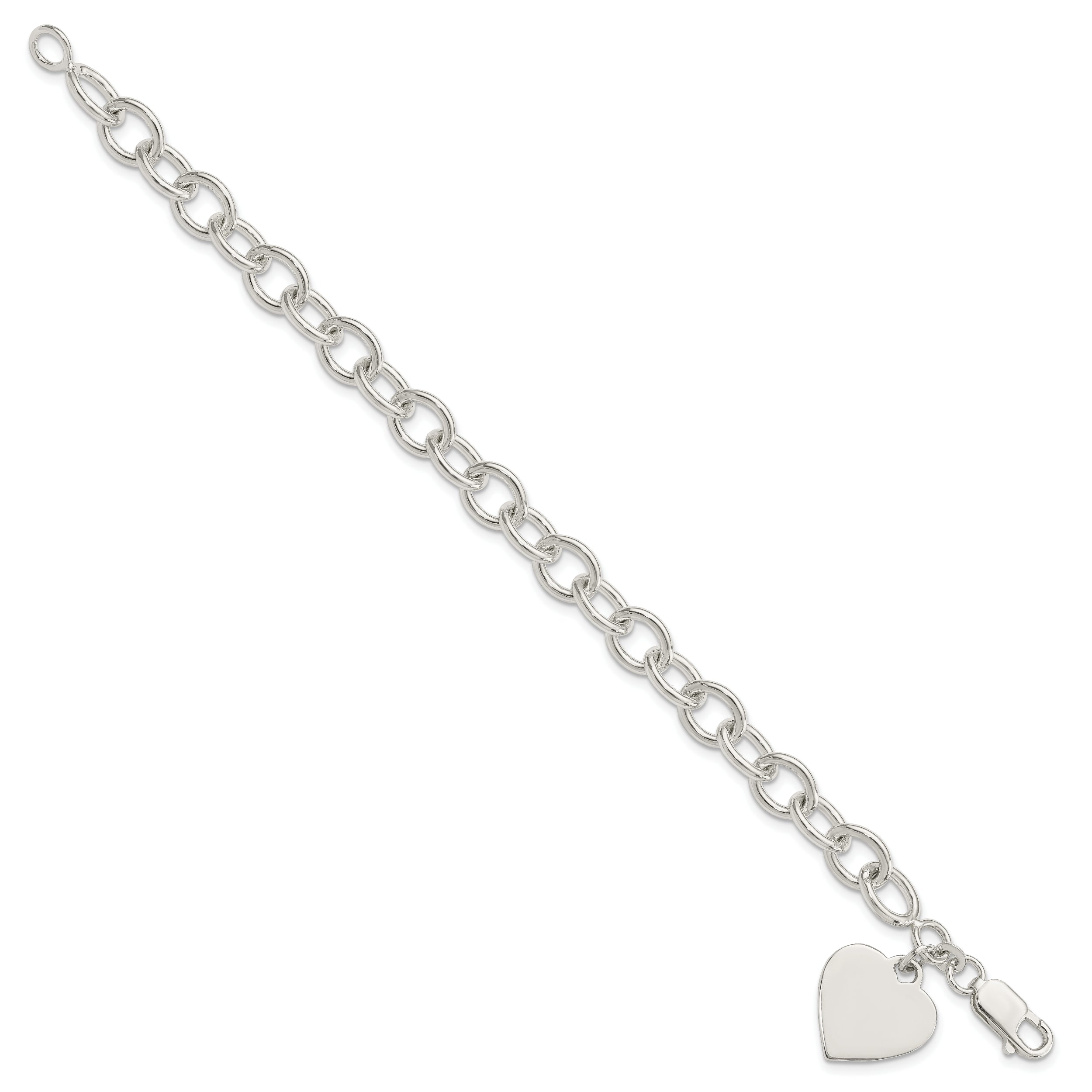 Sterling Silver Engraveable Heart Fancy Link Bracelet