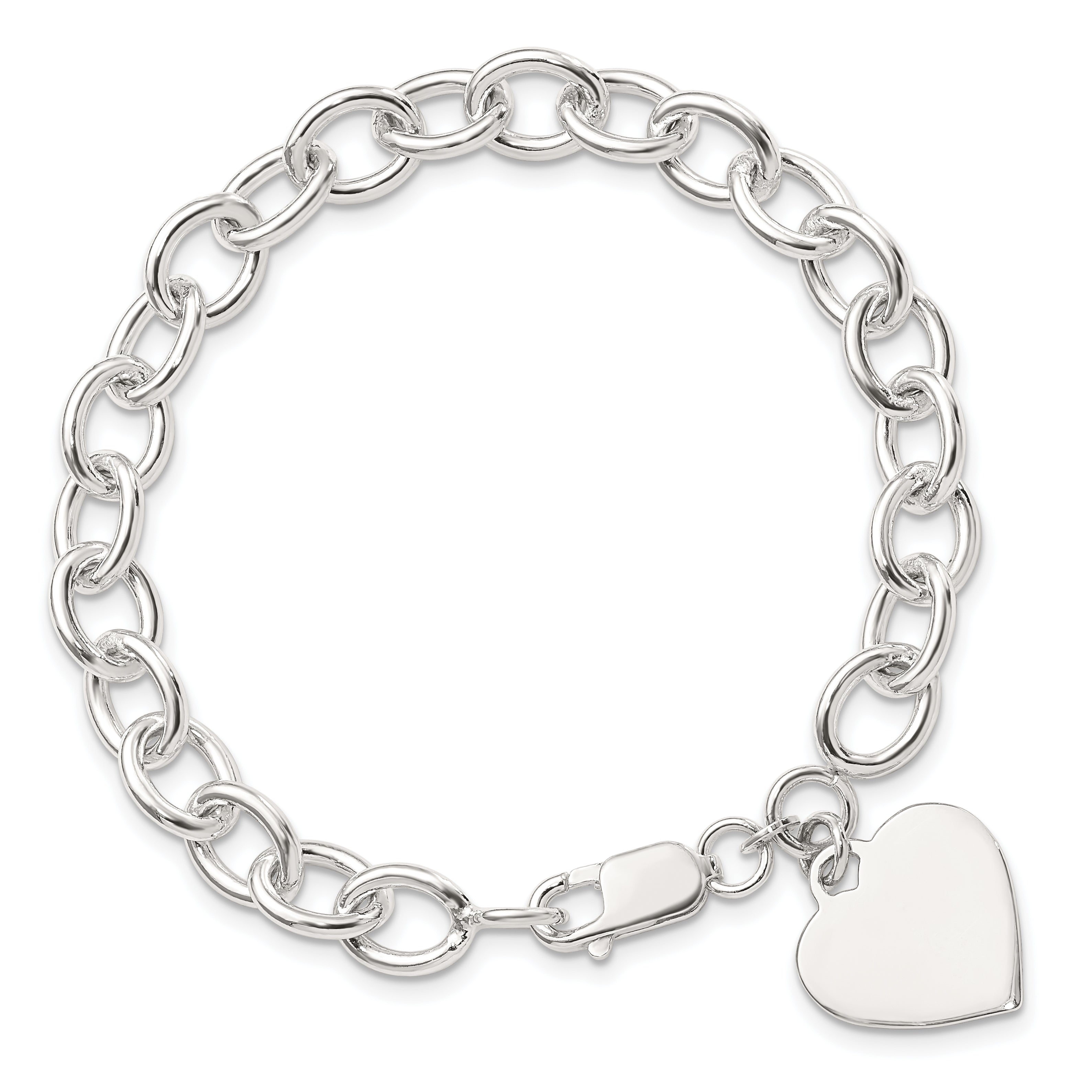 Sterling Silver Engraveable Heart Fancy Link Bracelet