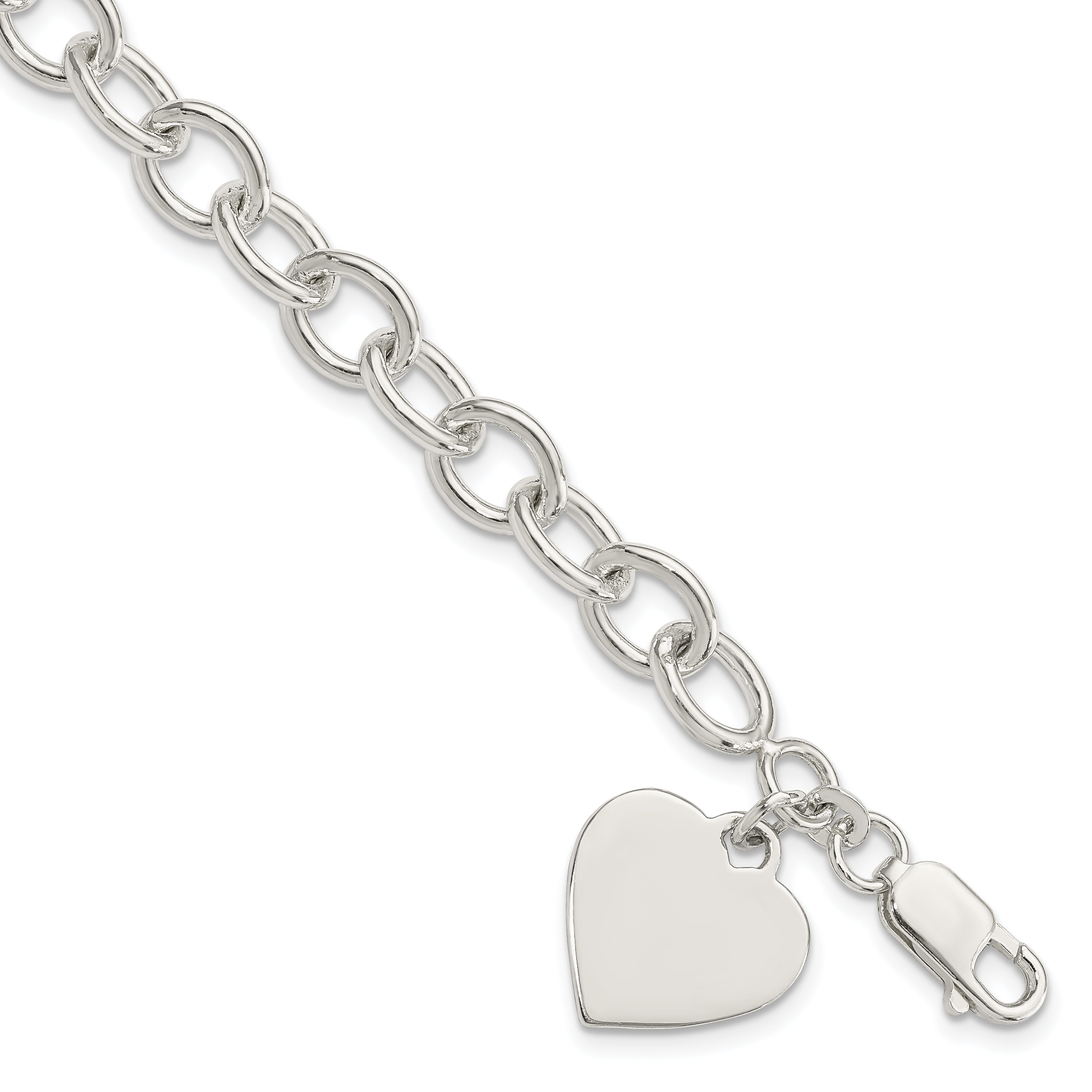 Sterling Silver Engraveable Heart Fancy Link Bracelet